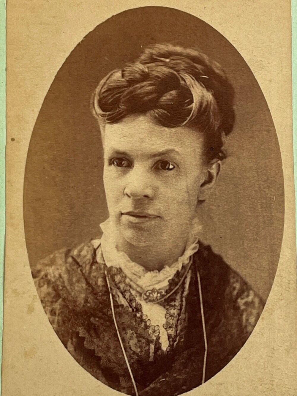 Antique CDV Carte de Visite Photography Sepia CC Wright Well Dressed Woman SEE